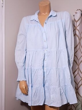 Pinch Light Blue Tiered Button-Up Mini Dress